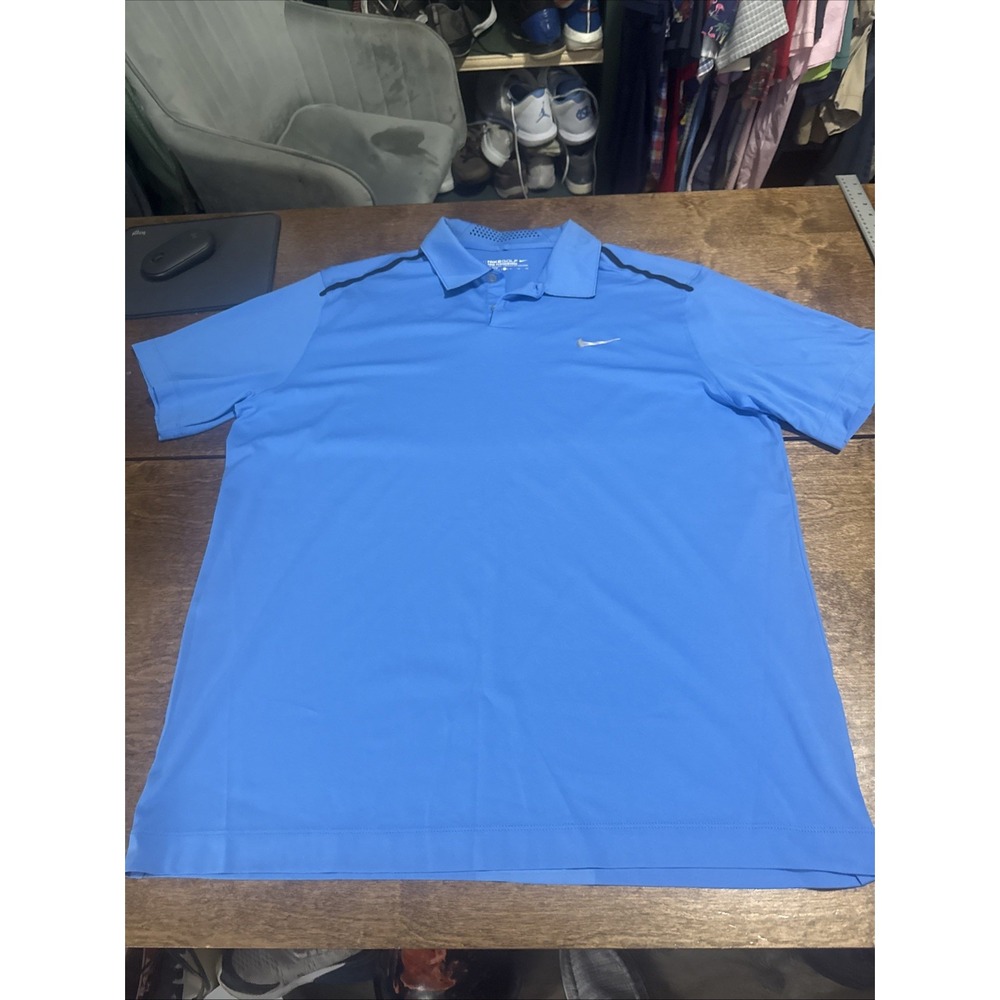 Nike Golf Dri-Fit Polo Shirt Mens XL Blue Solid 100% Polyester Tour Performance